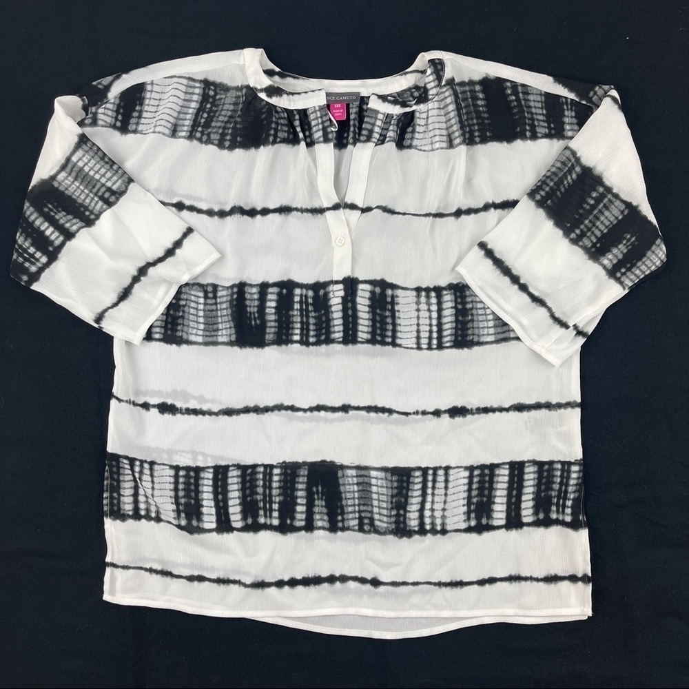 Vince Camuto Blouse Womens XXS Black White Striped Lightweight